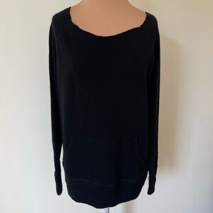 David Lerner Cashmere Wool Raw Hem Neck Kangaroo Black Pocket Sweater EUC Size S